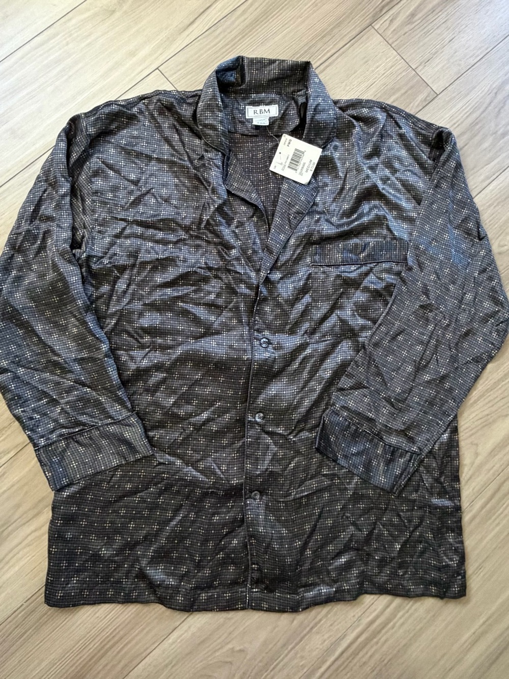 NWT VINTAGE RBM 100% Silk Long Sleeve Botton up Pajama Shirt Luxe Medium Black